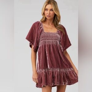 Free People Velvet Smocked Mauve Dress